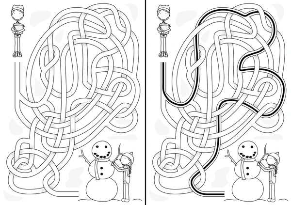 Labyrinthe illustré de bonhomme de neige — Image vectorielle