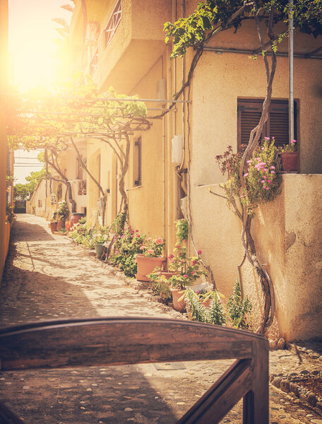 Sunlit village street