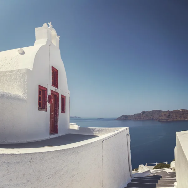 Santorini Wyspy biały kościół — Zdjęcie stockowe