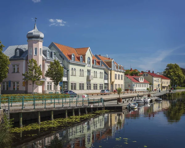 Ronneby Suède 1Er Août 2020 Maisons Historiques Bord Canal Dans — Photo