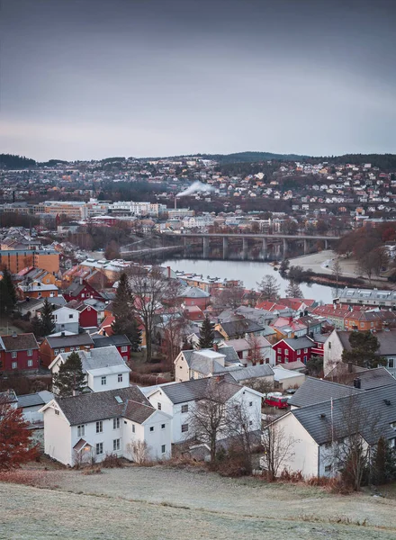 Kilátás Város Trondheim Norvégiában Egy Fagyos Napon Stock Kép