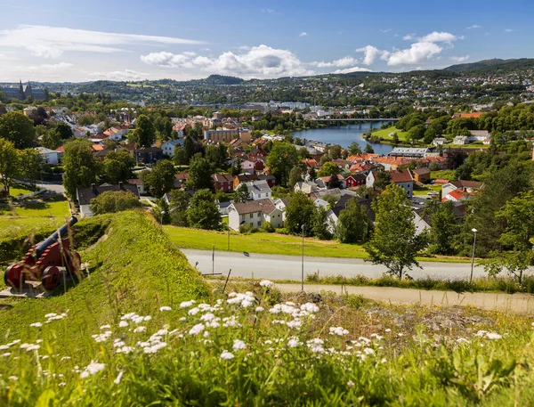 Utsikt Över Staden Trondheim Och Floden Nidelva Norge Stockfoto