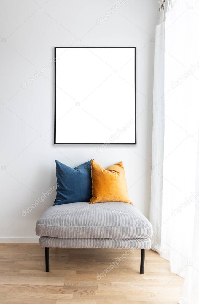 Bright modern interior with mock up frame.