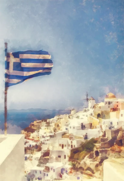 Santorini watercolour — Stock Photo, Image