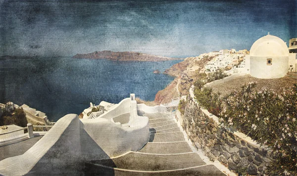 Santorini ilha panorama vintage estilo — Fotografia de Stock