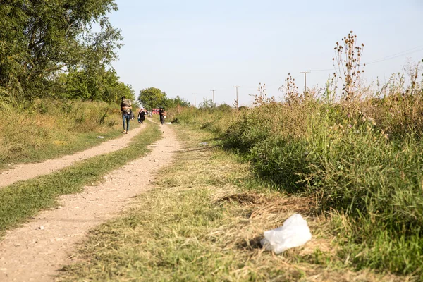 Refugiados que atravessam a fronteira com a Sérvia em Tovarnik — Fotografia de Stock