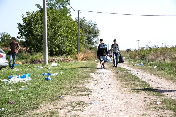 难民越过边境从塞尔维亚到克罗地亚在托瓦尼克 — 图库照片