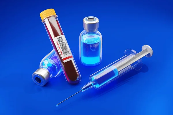 A virus vaccination set with a Covid-19 test — Stock Photo, Image