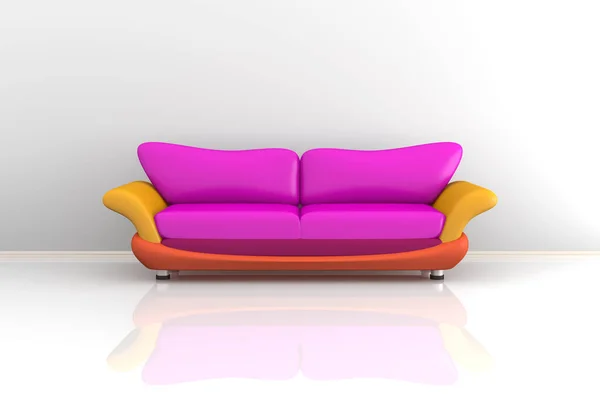 3D-Illustration eines bunten Sofas in einem weißen Raum — Stockfoto