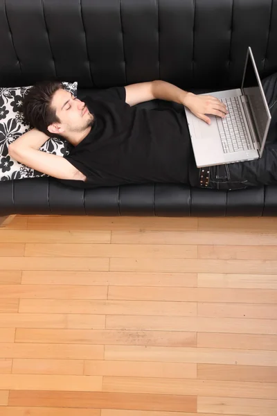 On the Sofa with a Laptop — Stock Photo, Image