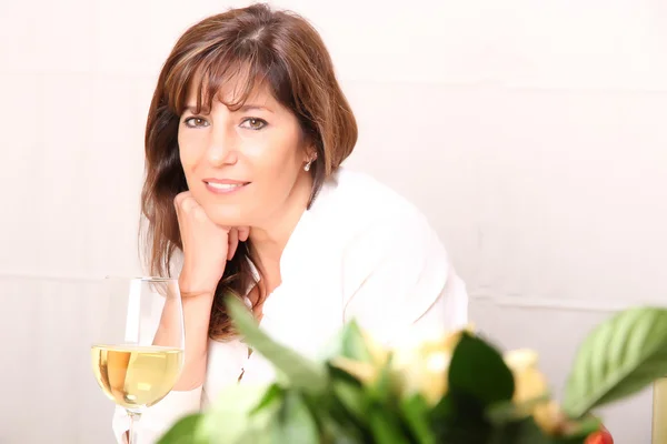 Woman with white wine — Stock Photo, Image