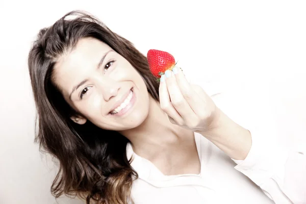 Woman eating Strawberry — Stock Photo, Image