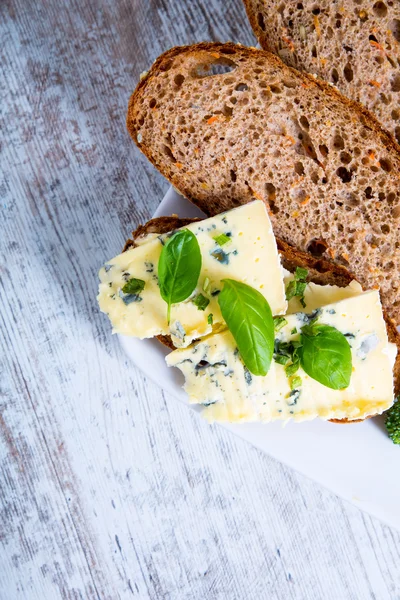 Sandwich with Roquefort cheese and dark bread — Stock Photo, Image