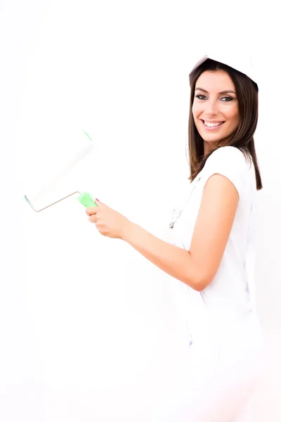 Beautiful young woman painting a Apartment — Stock Photo, Image