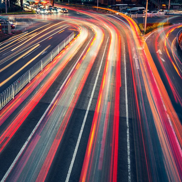 The car light trails in the city — Stock Photo, Image
