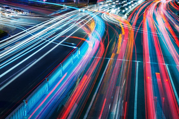 The car light trails in the city — Stock Photo, Image