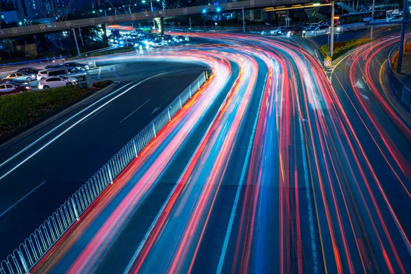 The car light trails in the city — Stock Photo, Image