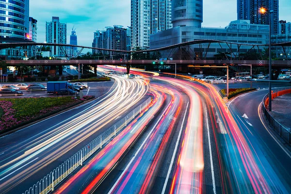 The car light trails in the city