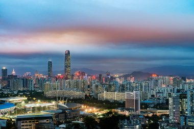 Shenzhen, Çin gece kentsel peyzaj