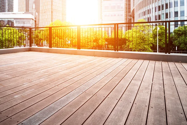 Office buildings and wooden platforms — Stock Photo, Image