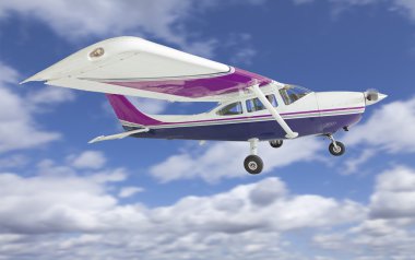 Gökyüzünde uçan Cessna 172 tek pervaneli uçak