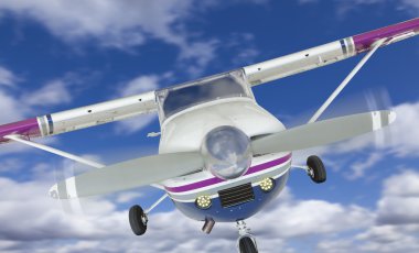 Cessna 172 tek pervaneli uçak gökyüzünde önü