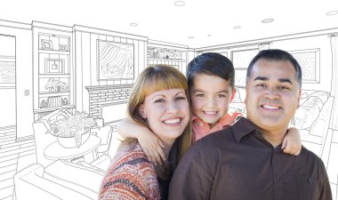 Genç Beyaz salon çizim üzerinde yarış aile karışık