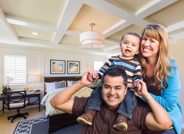 Mixed Race Family In New Custom Bedroom — Stock Photo, Image