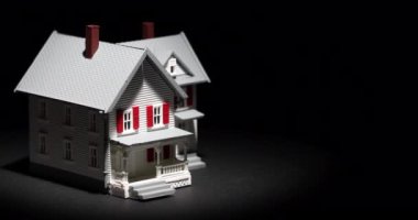 4k Lpot Aydınlatma Model Evi Karanlık Arkaplanda Yavaşça Dönüyor.