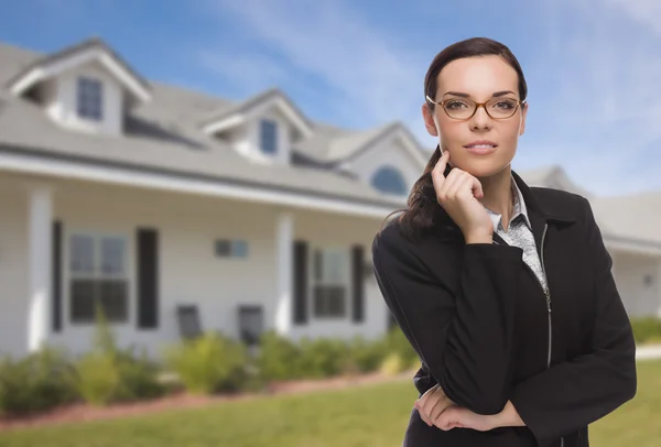 Mixed Race Woman in Front of Residential House — Stock Photo, Image