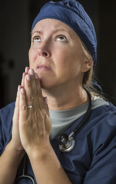 Pleading in Prayer Female Doctor or Nurse — Stock Photo, Image