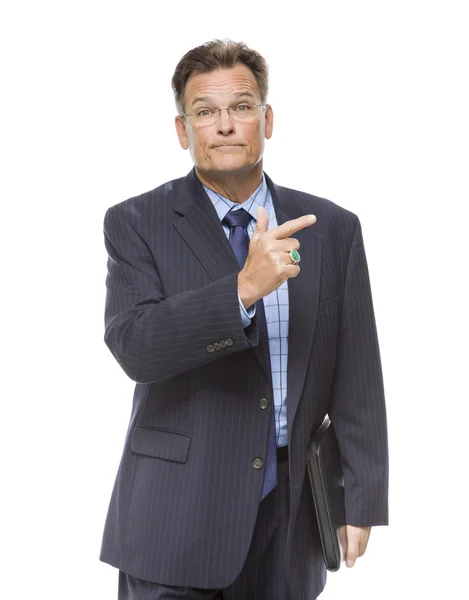 Handsome Businessman Pointing to the Side Isolated on White — Stock Photo, Image