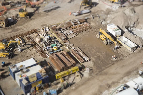 Vista aérea do canteiro de obras com extremo Bokeh . — Fotografia de Stock