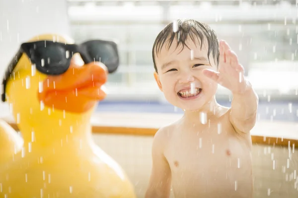 Mixed Race Boy Having Fun at the Water Park — Stock Photo, Image