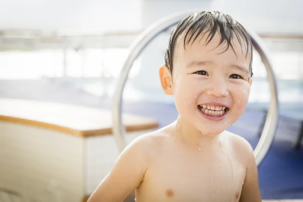 Mixed Race Boy Having Fun at the Water Park — Stock Photo, Image