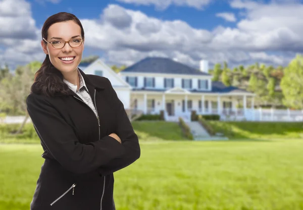 Mixed Race Woman in Front of Residential House — Stock Photo, Image