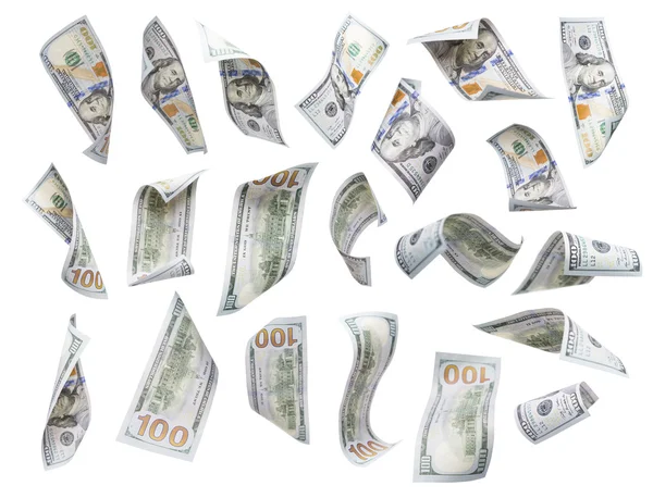 Set of Falling or Floating One Hundred Dollar Bills Each Isolated with No Overlap - Build Your Own. — Stock Photo, Image