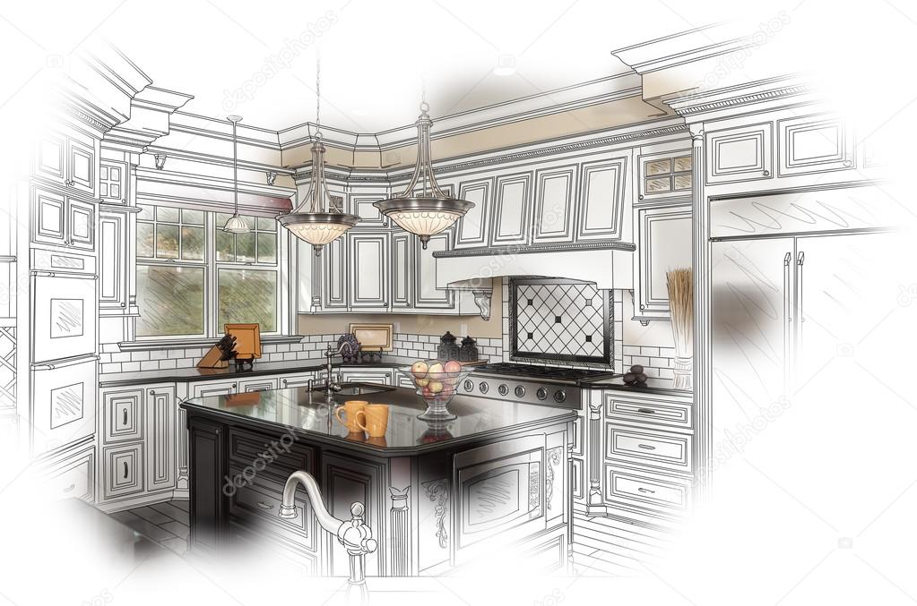 Beautiful Custom Kitchen Design Drawing and Photo Combination