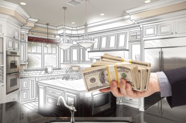 El Holding parayı mutfak tasarım çizim ve fotoğraf Combinat