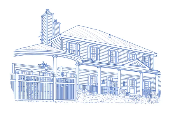 Anpassade blå hus ritning på vit — Stockfoto