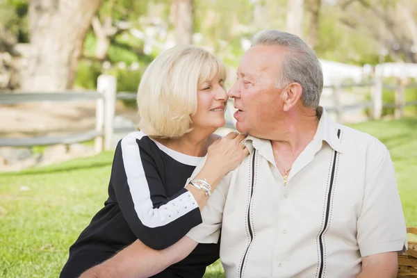 Portrait affectueux de couple de personnes âgées au parc — Photo