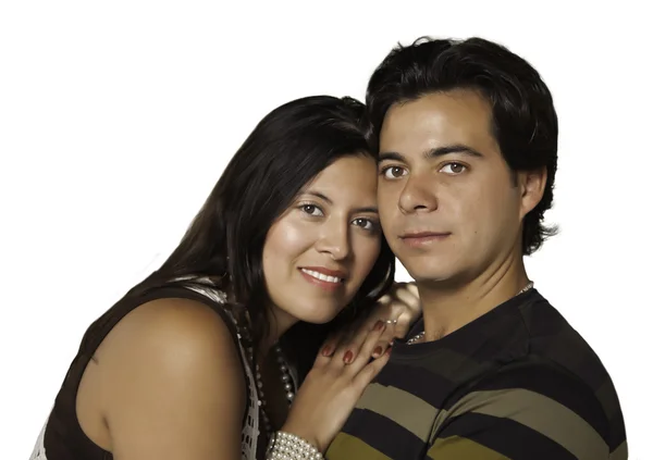 Attractive Hispanic Couple Portrait Isolated on White — Stock Photo, Image