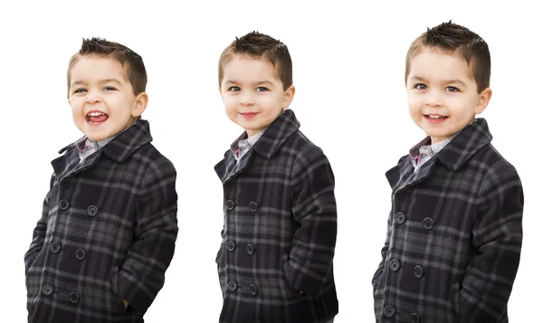 Bonito misto raça menino retrato variedade no branco — Fotografia de Stock