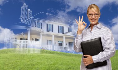 İyi el işareti ile hayalet ev çizim B yapma işkadını