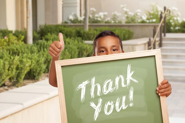Boy Giving Thumbs Up Holding Thank You Chalk Board — Stock Photo, Image