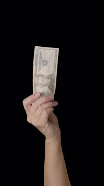 Kadın El, Alfa Kanalı ile Havada 20 Dolarlık El sallıyor - Şeffaf Arka plan.