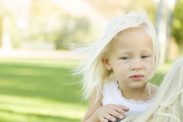 Melancholy Portrait of Cute Little Girl Outside — Stock Photo, Image