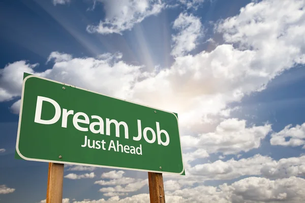 Dream Job Green Road Sign Over Clouds — Stock Photo, Image