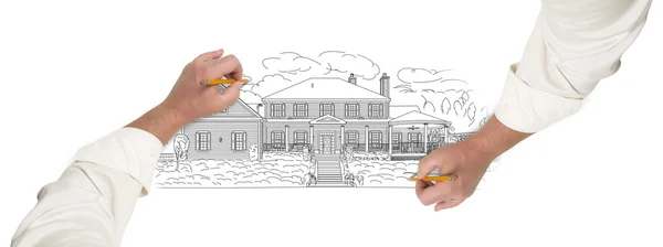 Maschio mani Disegno di una bella casa — Foto Stock