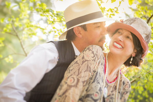 1920s Dressed Romantic Couple Flirting Outdoors